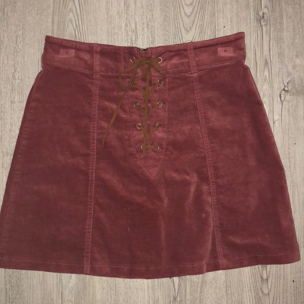 Maroon Suede Lace-up Mini Skirt